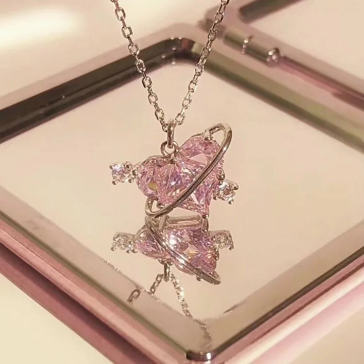 Girly Pink Heart Necklace