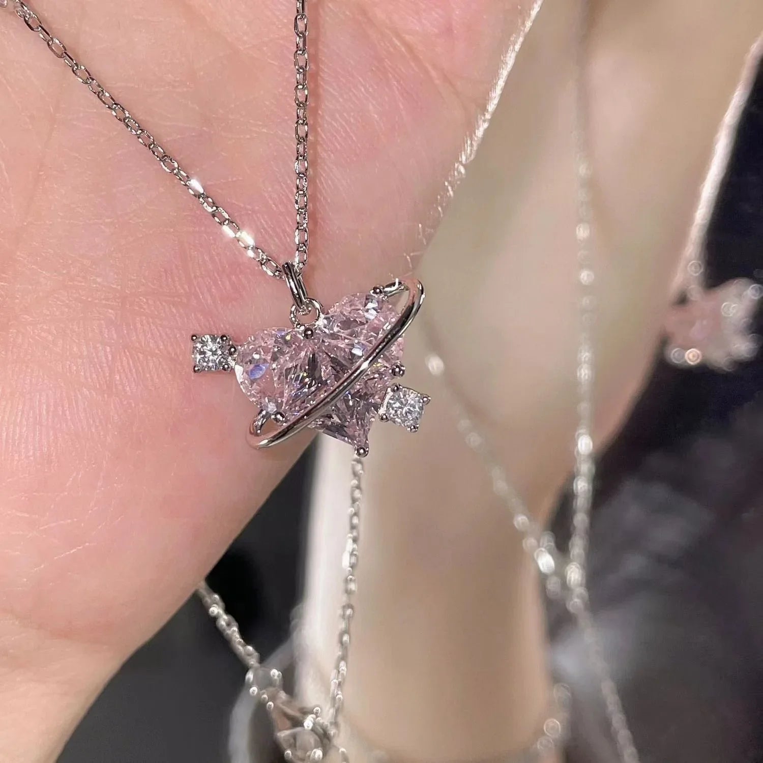 Girly Pink Heart Necklace