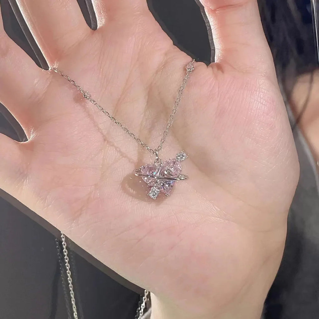Girly Pink Heart Necklace