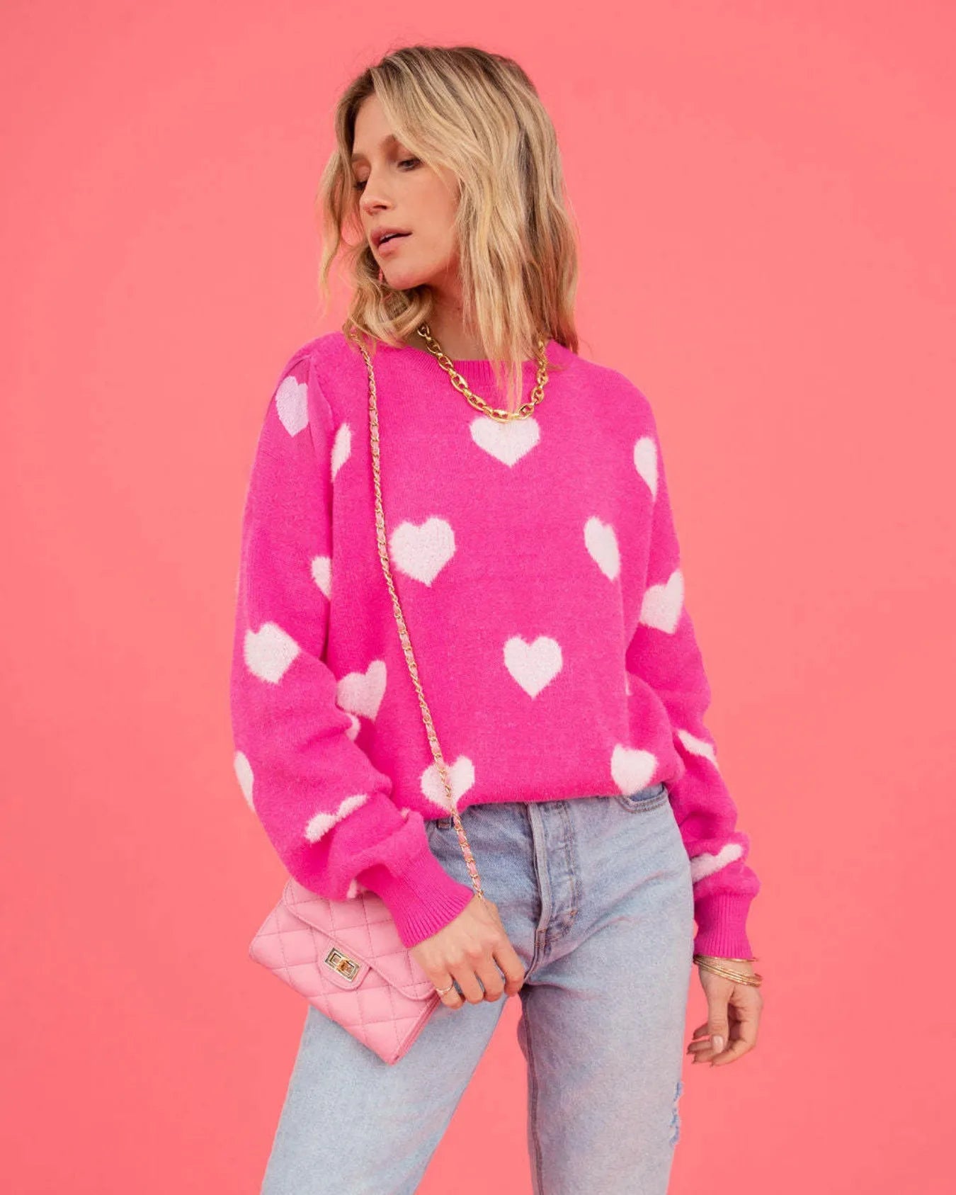 Cozy Pink Heart Sweater