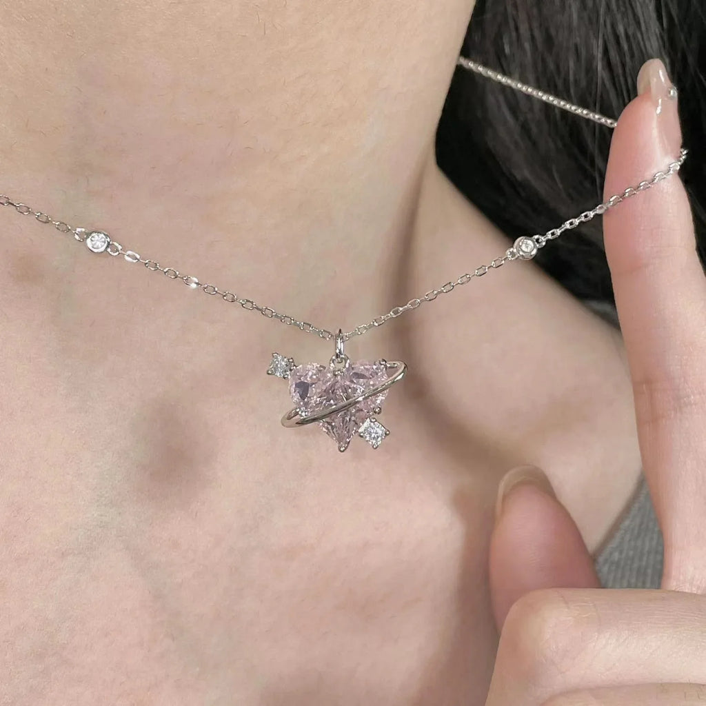 Girly Pink Heart Necklace