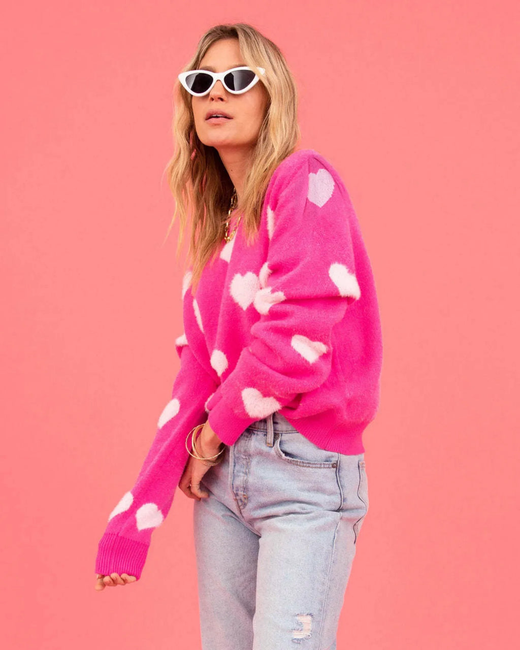 Cozy Pink Heart Sweater